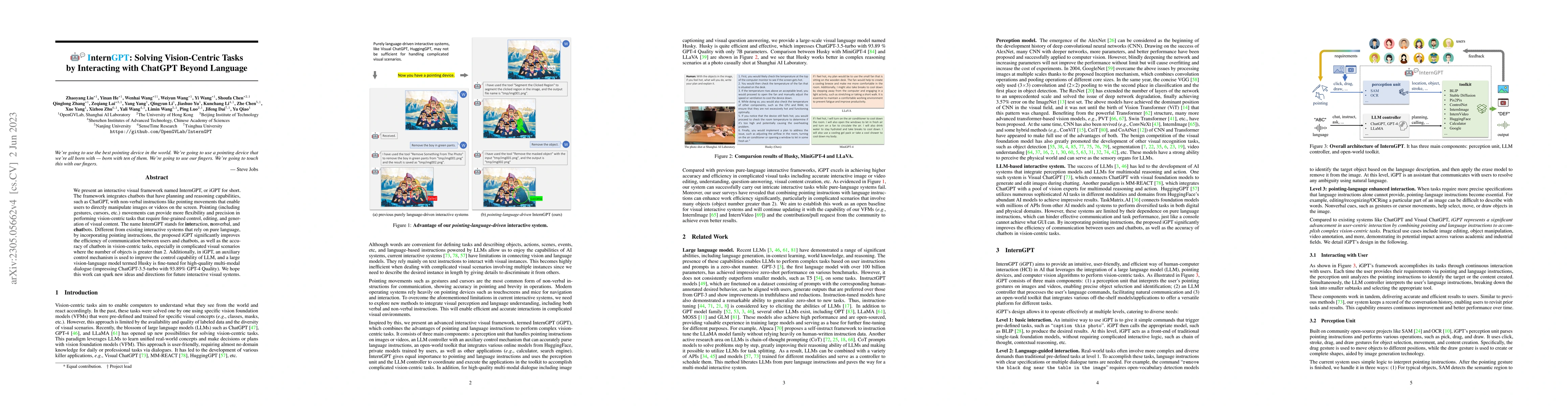 Thumbnail for InternGPT: Solving Vision-Centric Tasks by Interacting with ChatGPT
  Beyond Language