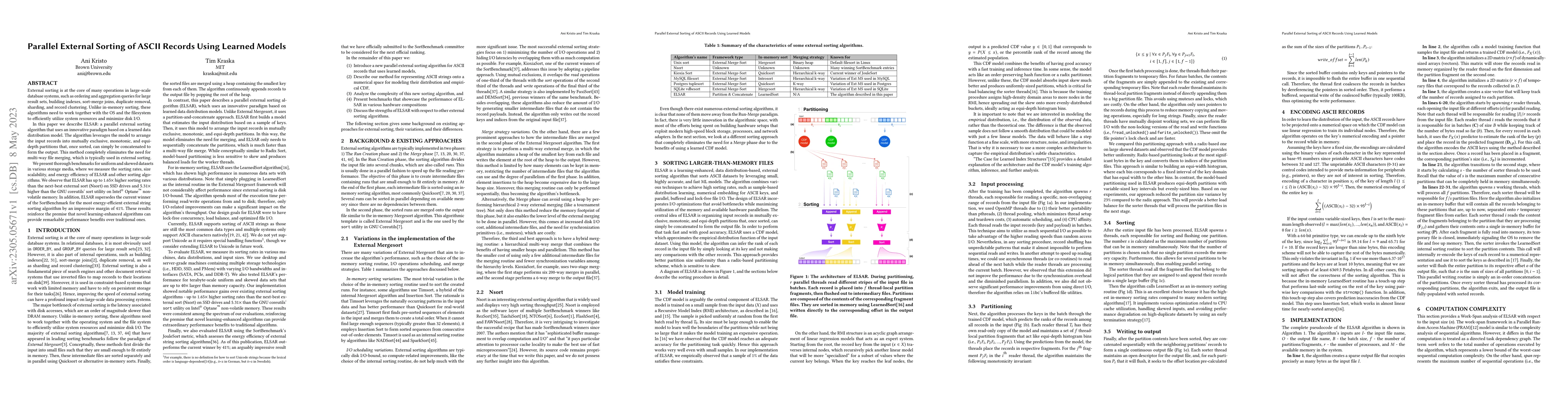 Thumbnail for Parallel External Sorting of ASCII Records Using Learned Models