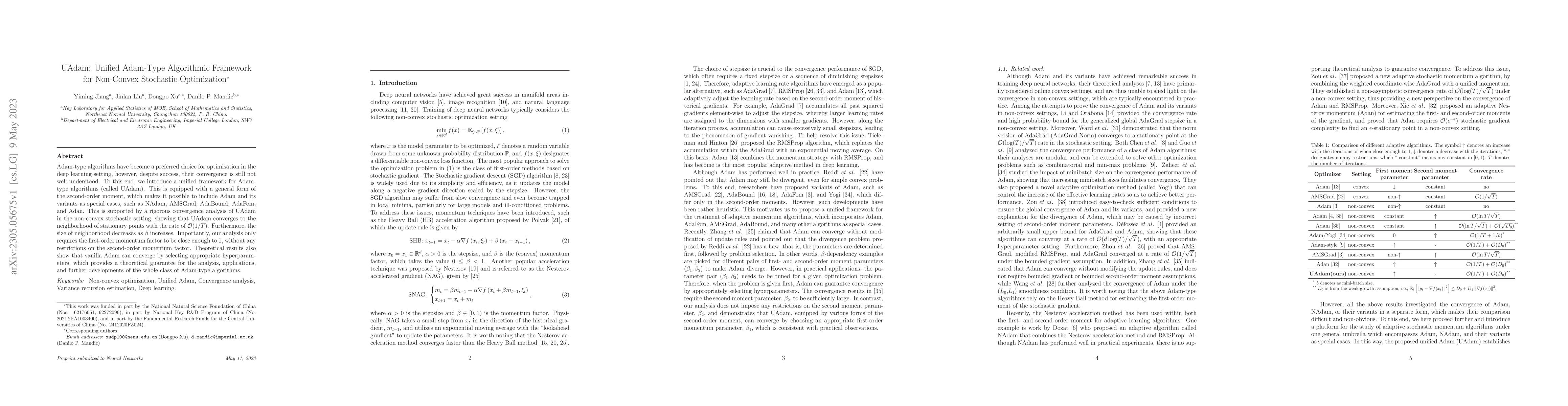 Thumbnail for UAdam: Unified Adam-Type Algorithmic Framework for Non-Convex Stochastic
  Optimization