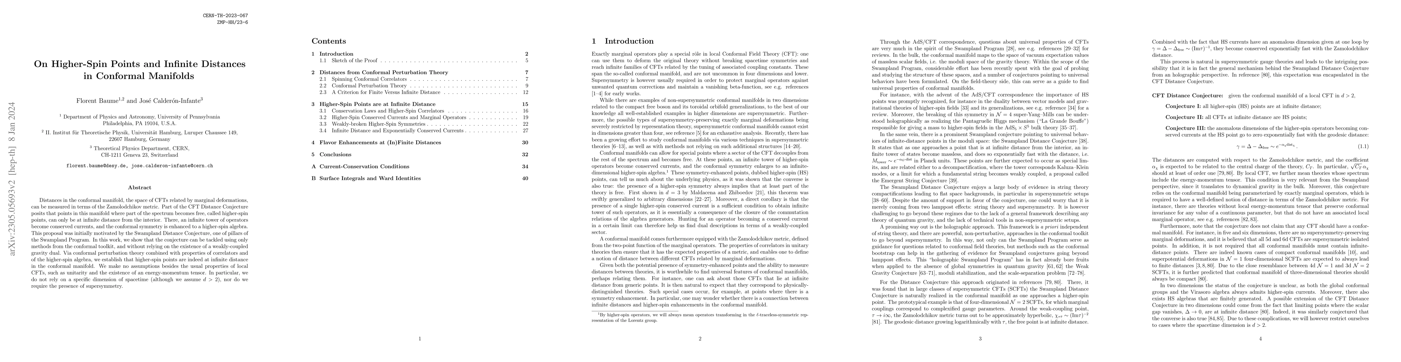 Thumbnail for On Higher-Spin Points and Infinite Distances in Conformal Manifolds