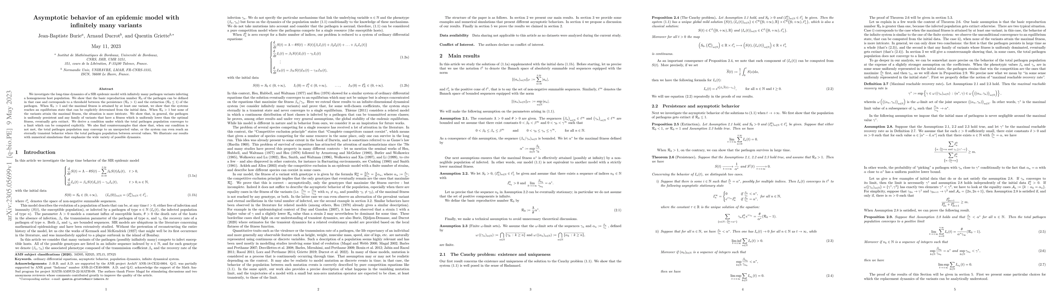 Thumbnail for Asymptotic behavior of an epidemic model with infinitely many variants