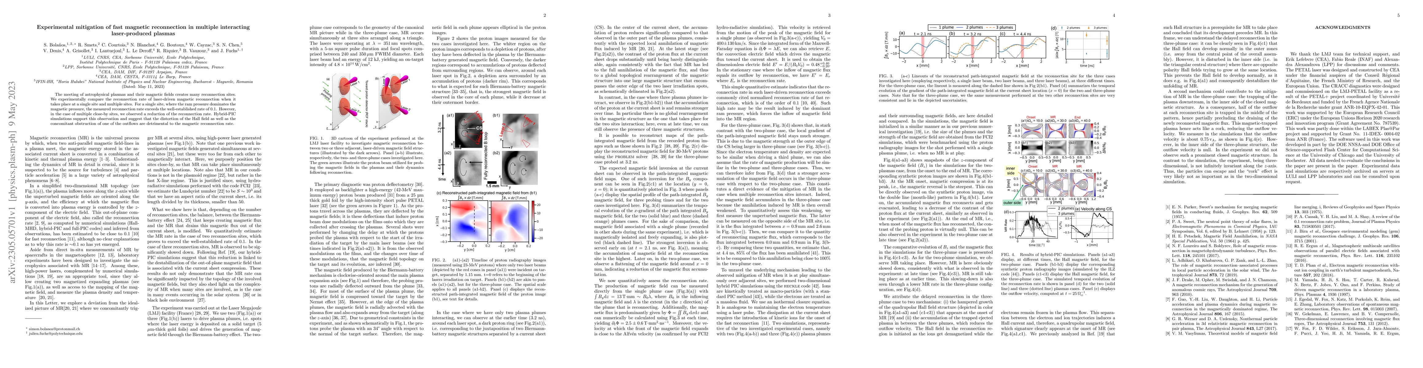 Thumbnail for Experimental mitigation of fast magnetic reconnection in multiple
  interacting laser-produced plasmas