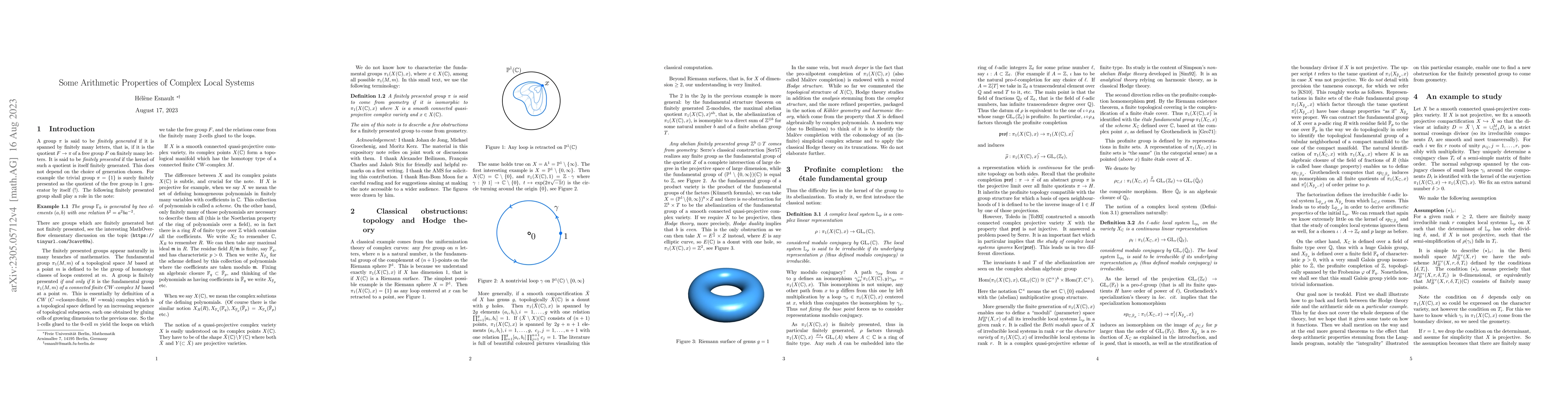 Thumbnail for Some Arithmetic Properties of Complex Local Systems