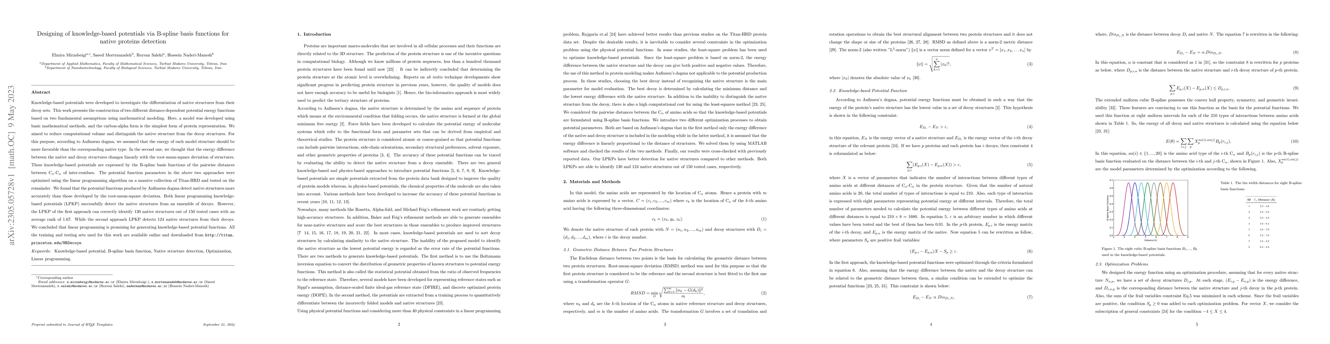 Thumbnail for Designing of knowledge-based potentials via B-spline basis functions for
  native proteins detection