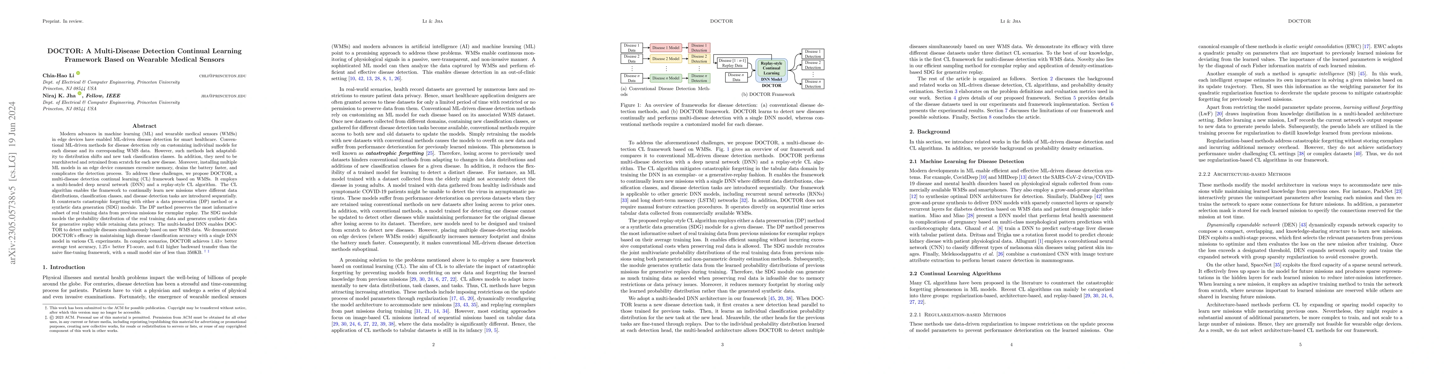 Thumbnail for DOCTOR: A Multi-Disease Detection Continual Learning Framework Based on
  Wearable Medical Sensors