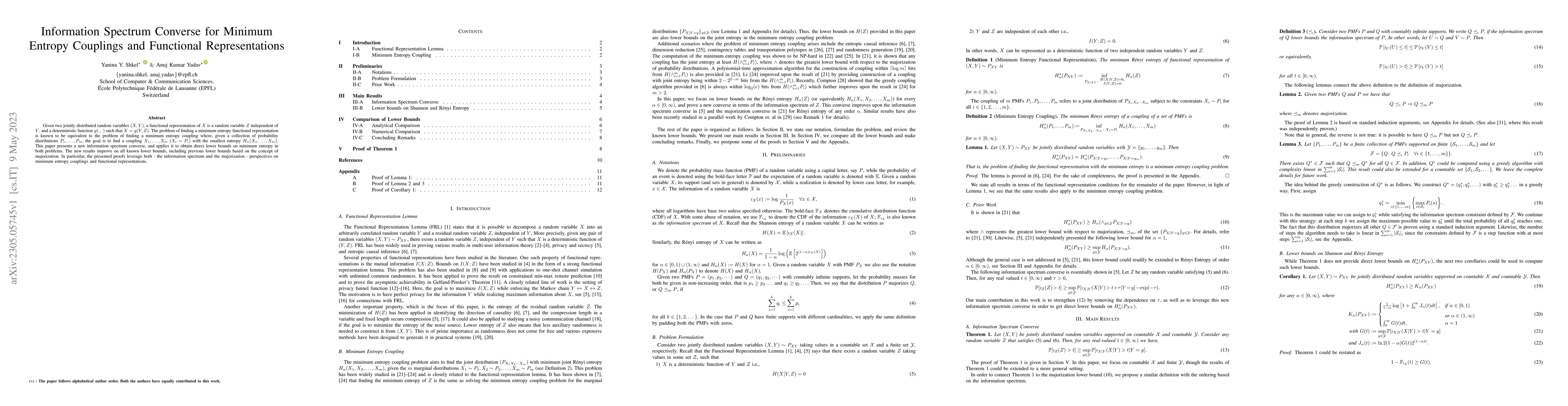 Thumbnail for Information Spectrum Converse for Minimum Entropy Couplings and
  Functional Representations