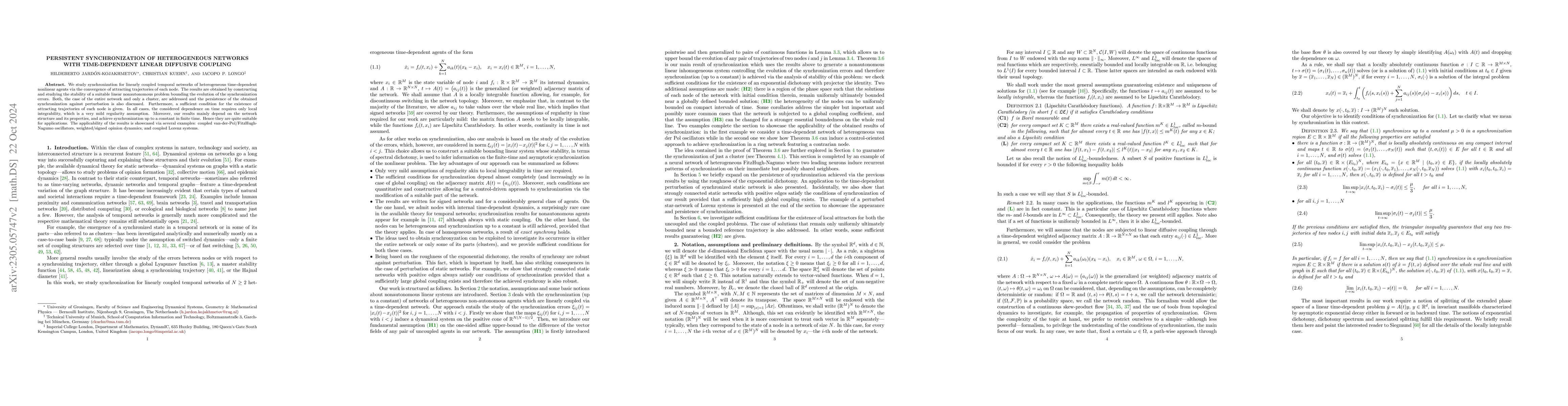 Thumbnail for Persistent synchronization of heterogeneous networks with time-dependent
  linear diffusive coupling
