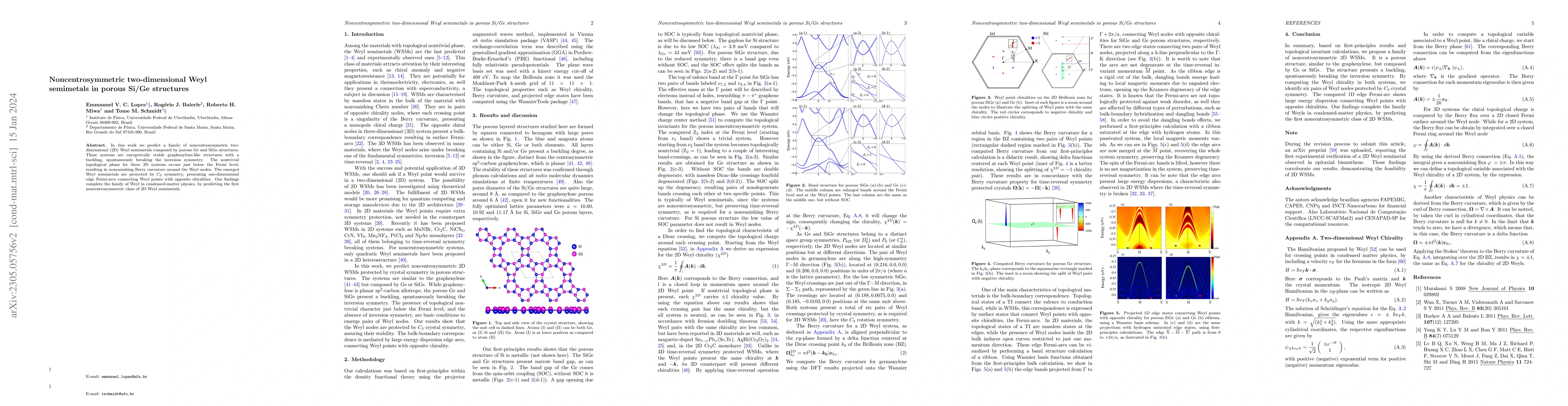Thumbnail for Noncentrosymmetric two-dimensional Weyl semimetals in porous Si/Ge
  structures