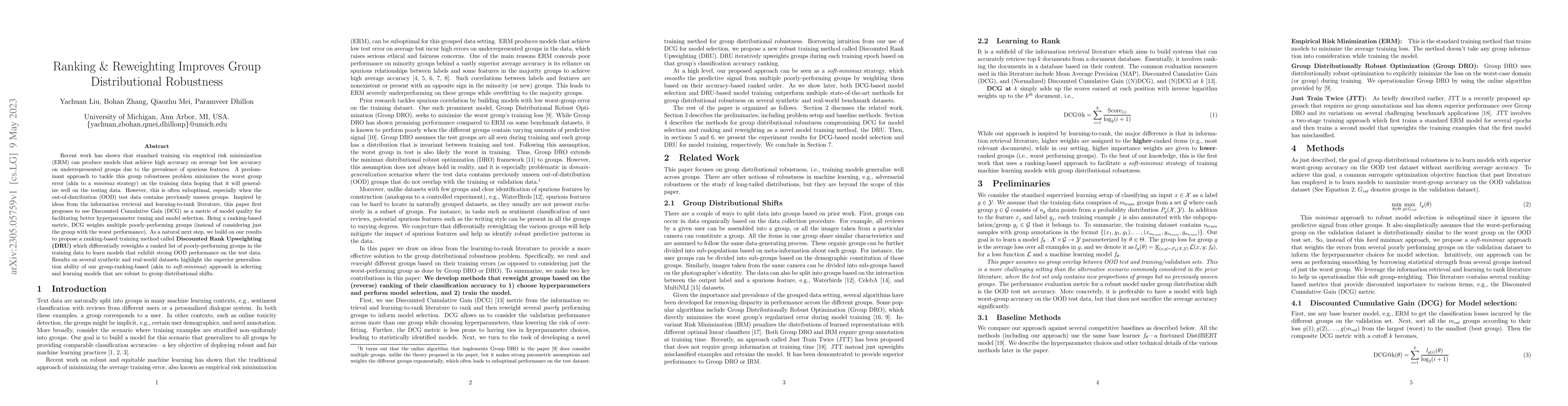 Thumbnail for Ranking & Reweighting Improves Group Distributional Robustness