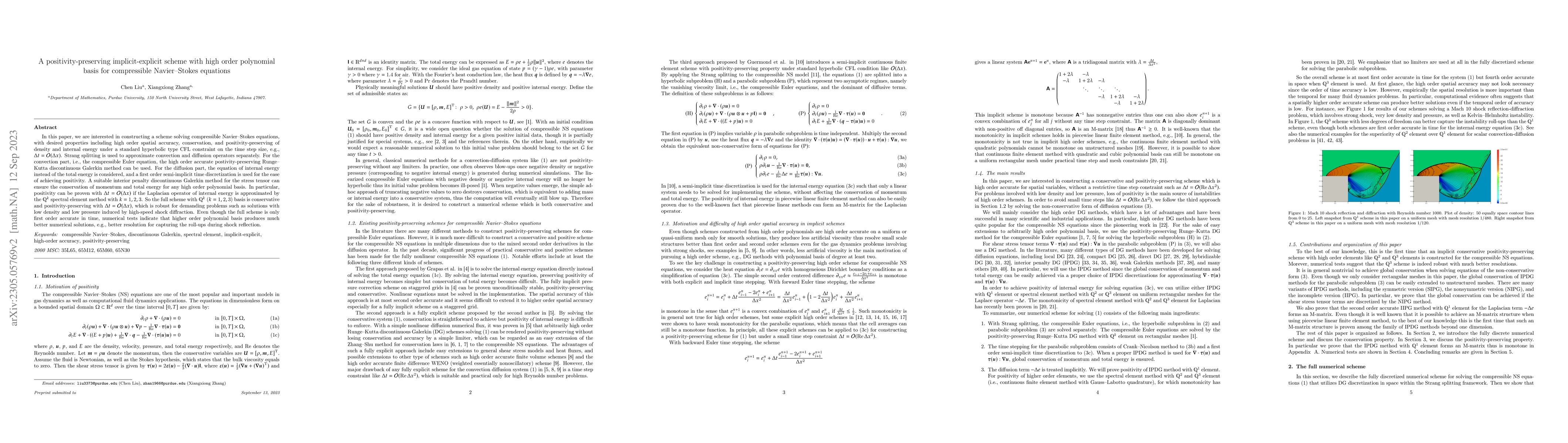 Thumbnail for A positivity-preserving implicit-explicit scheme with high order
  polynomial basis for compressible Navier-Stokes equations