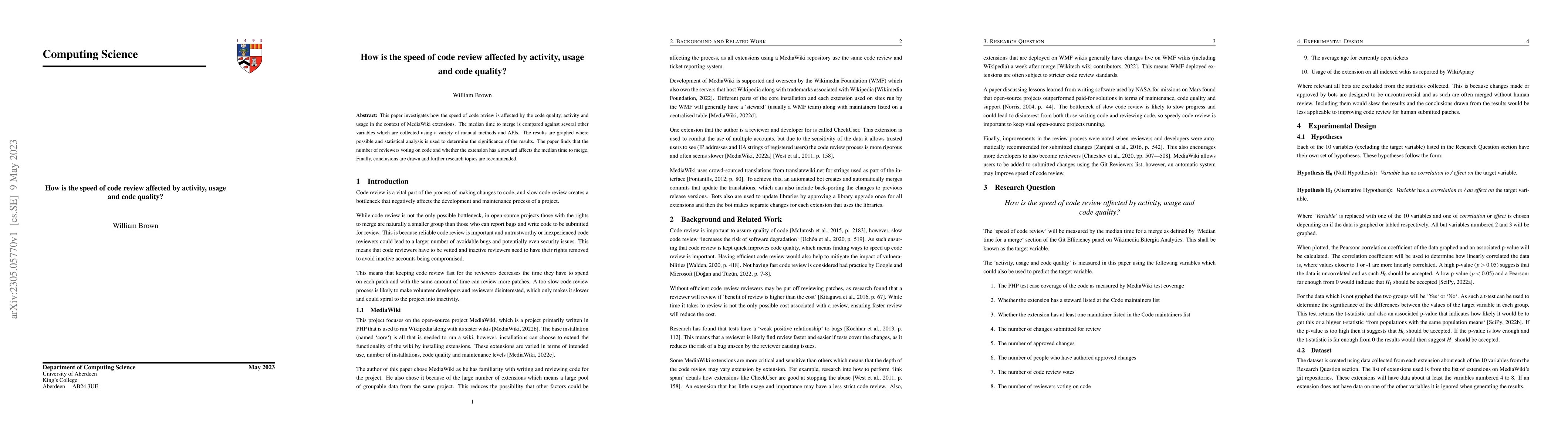Thumbnail for How is the speed of code review affected by activity, usage and code
  quality?