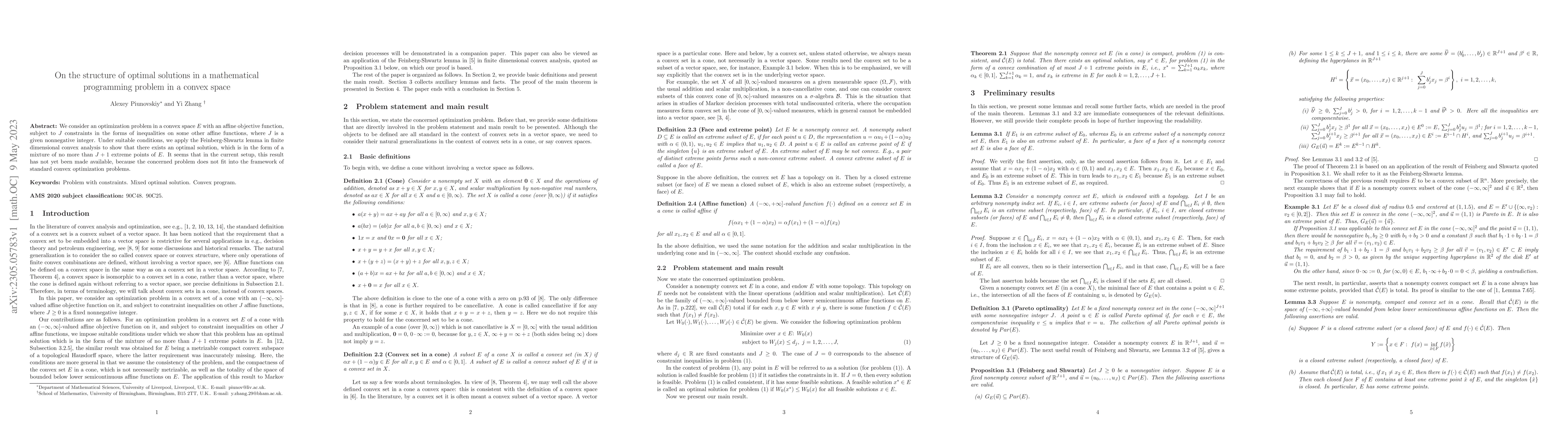 Thumbnail for On the structure of optimal solutions in a mathematical programming
  problem in a convex space
