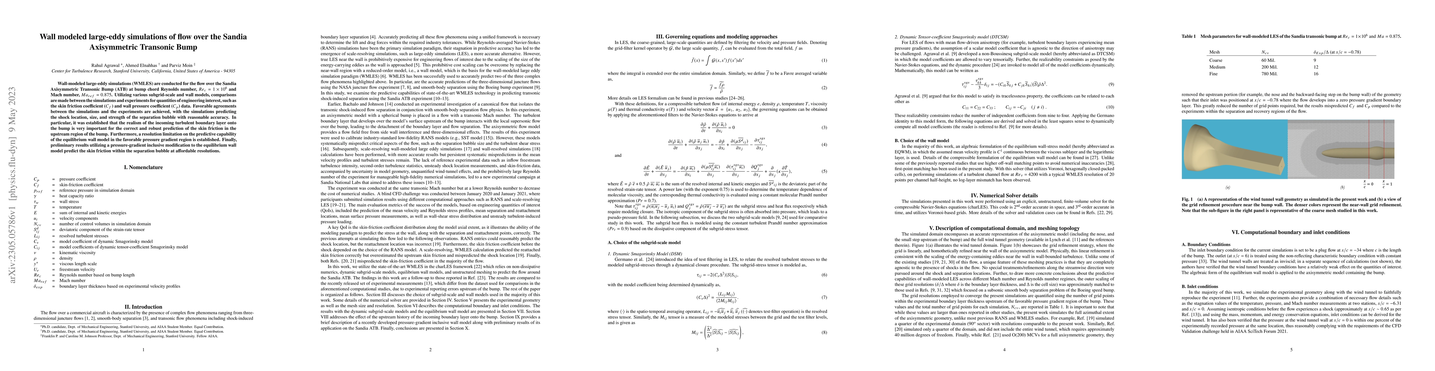 Thumbnail for Wall modeled large-eddy simulations of flow over the Sandia Axisymmetric
  Transonic Bump