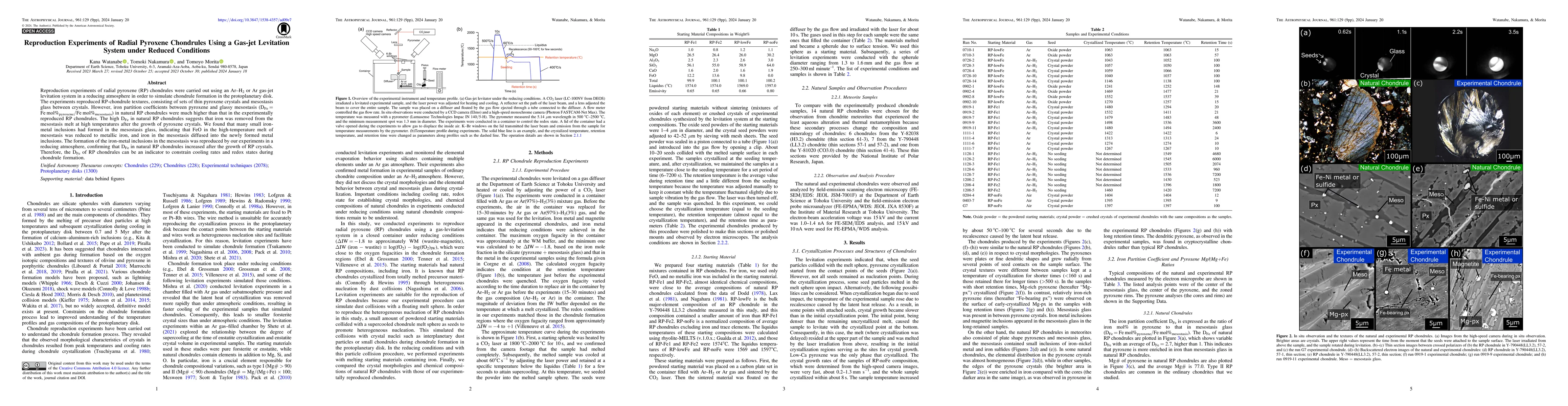 Thumbnail for Reproduction Experiments of Radial Pyroxene Chondrules Using a Gas-jet
  Levitation System under Reduced Conditions