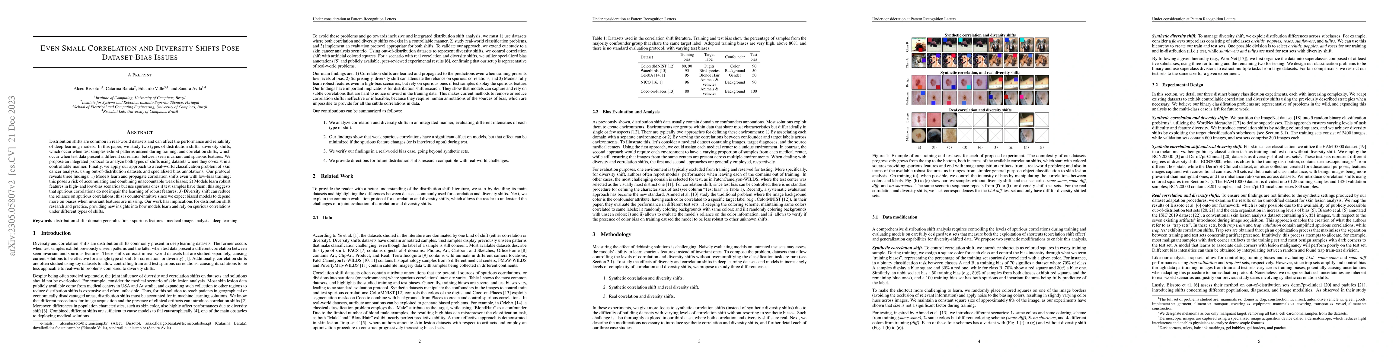 Thumbnail for Even Small Correlation and Diversity Shifts Pose Dataset-Bias Issues