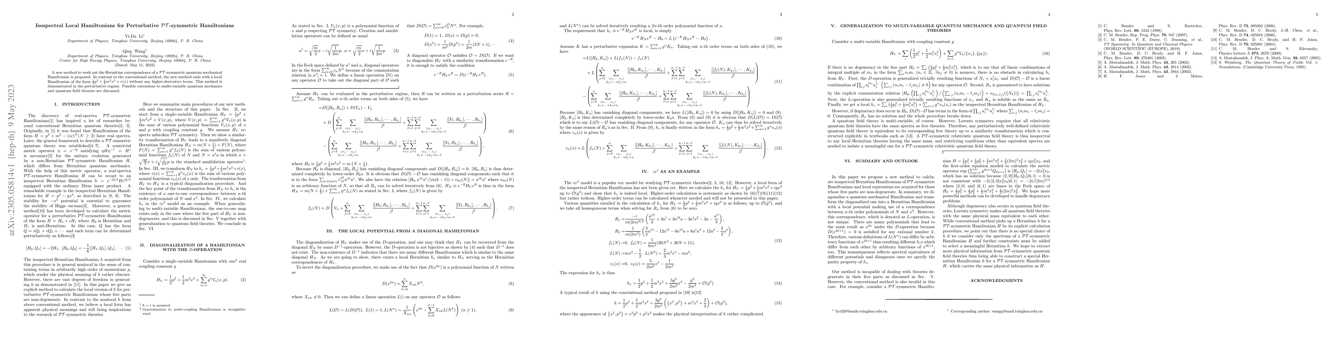 Thumbnail for Isospectral Local Hamiltonians for Perturbative PT-symmetric
  Hamiltonians