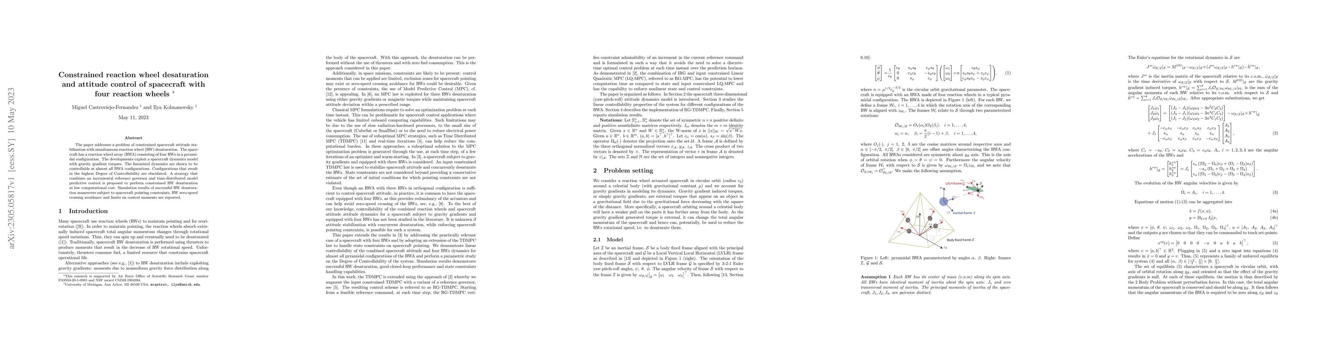 Thumbnail for Constrained reaction wheel desaturation and attitude control of
  spacecraft with four reaction wheels