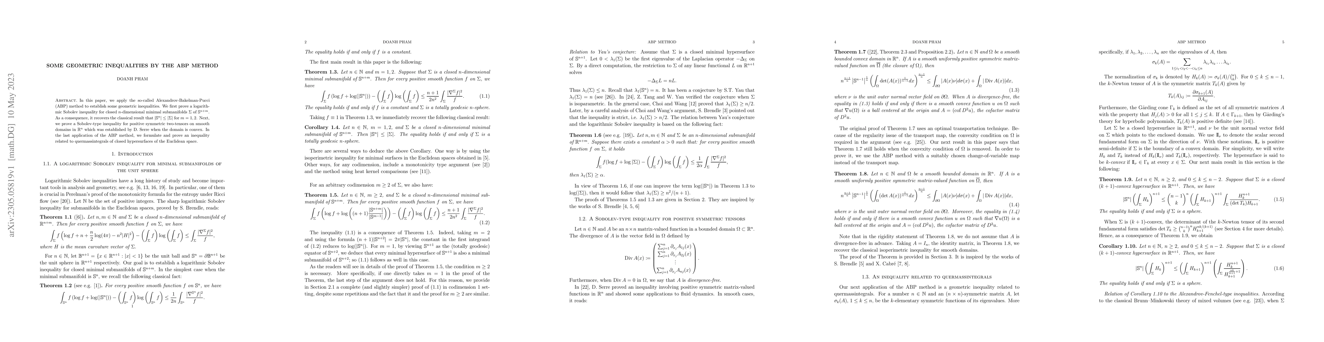 Thumbnail for Some geometric inequalities by the ABP method