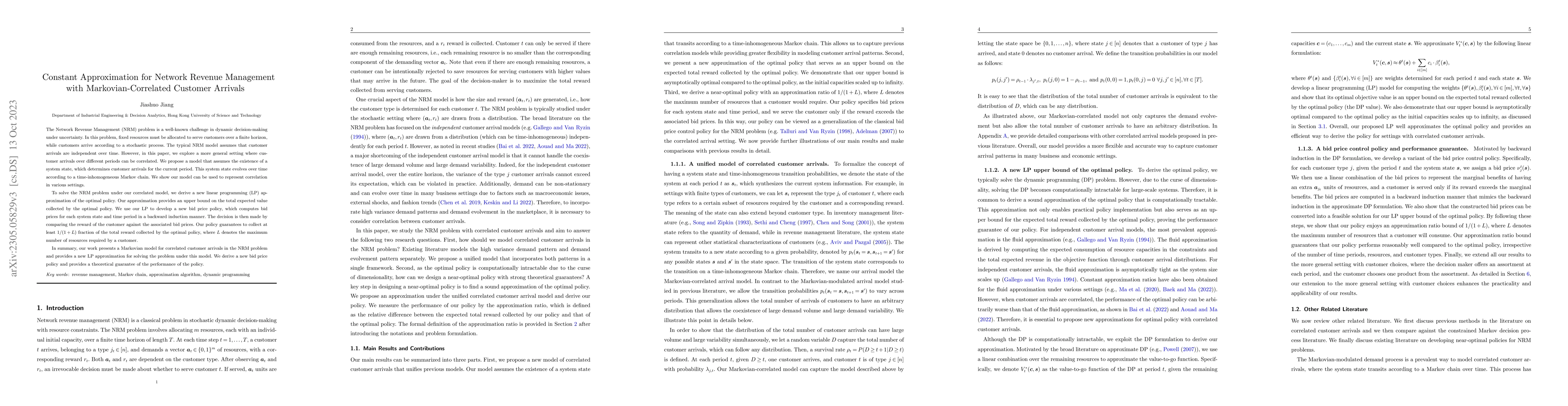 Thumbnail for Constant Approximation for Network Revenue Management with
  Markovian-Correlated Customer Arrivals