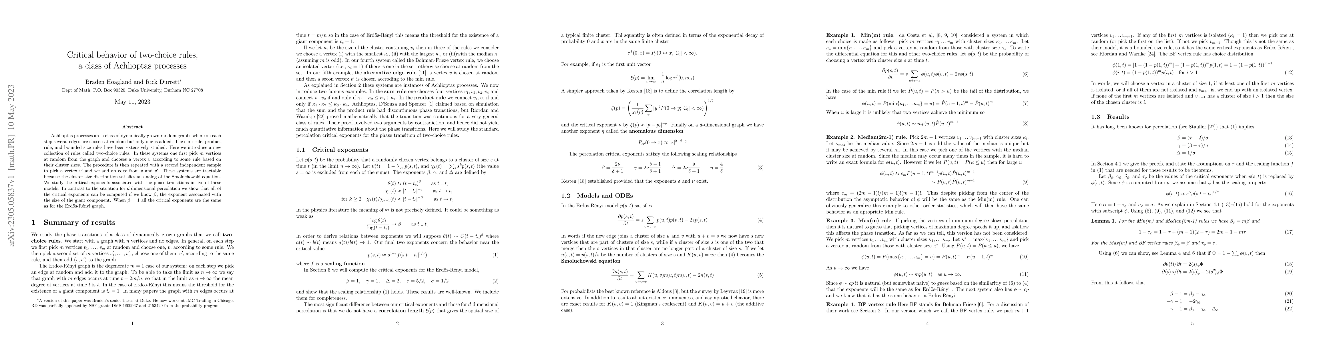 Thumbnail for Critical behavior of two-choice rules: a class of Achlioptas processes