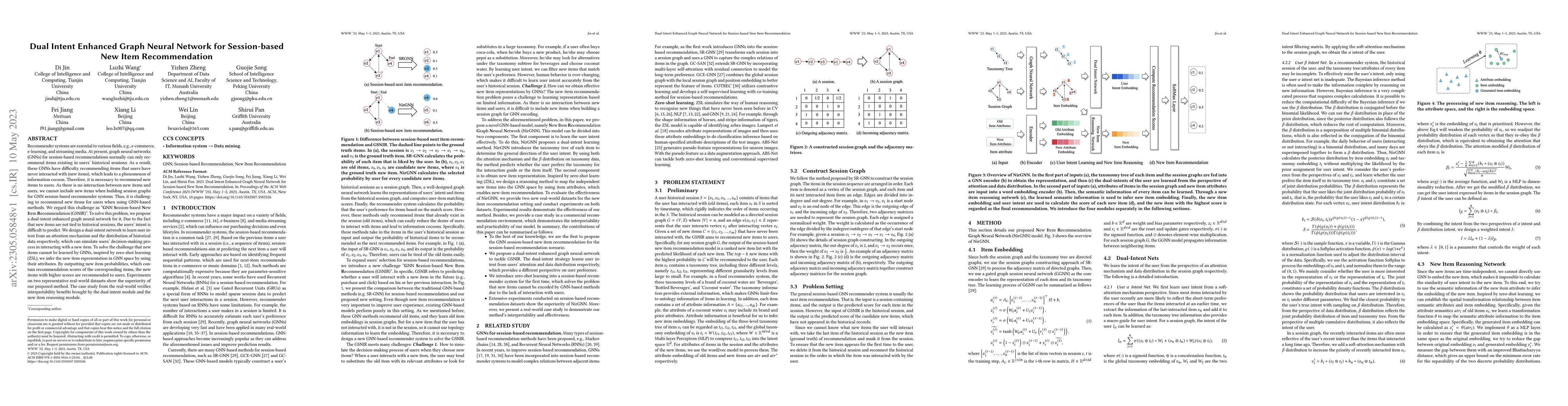 Thumbnail for Dual Intent Enhanced Graph Neural Network for Session-based New Item
  Recommendation