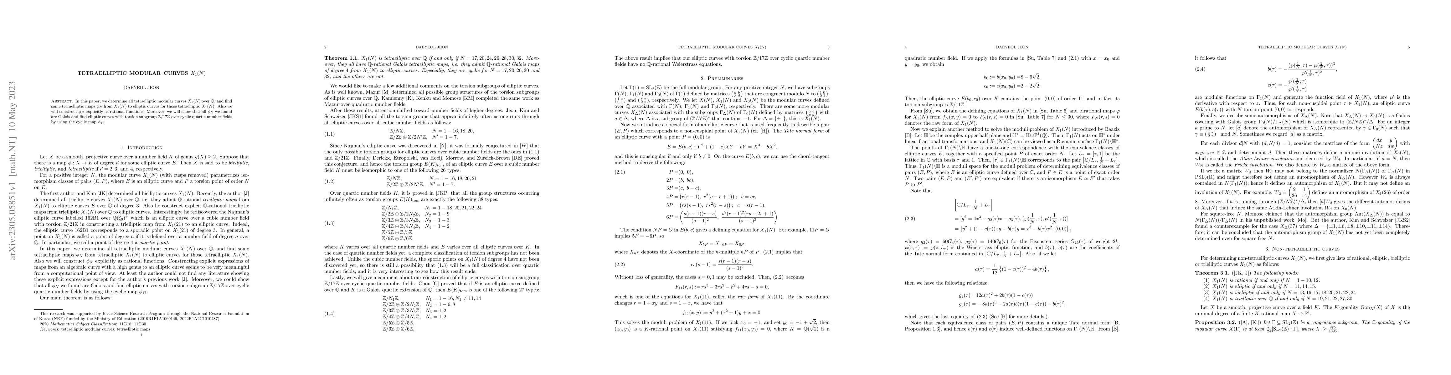 Thumbnail for Tetraelliptic modular curves $X_1(N)$