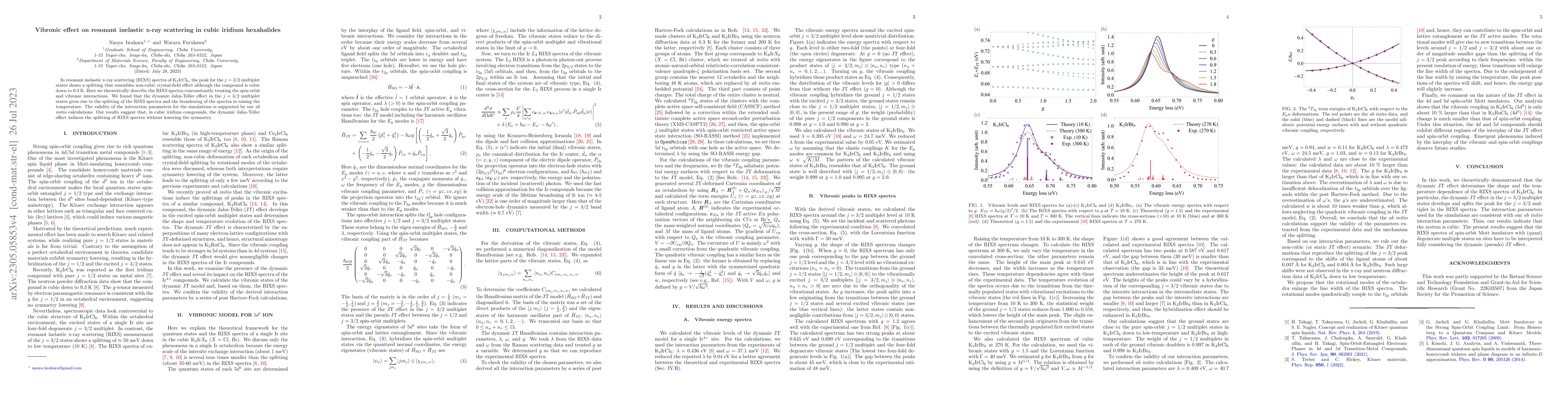 Thumbnail for Vibronic effect on resonant inelastic x-ray scattering in cubic iridium
  hexahalides