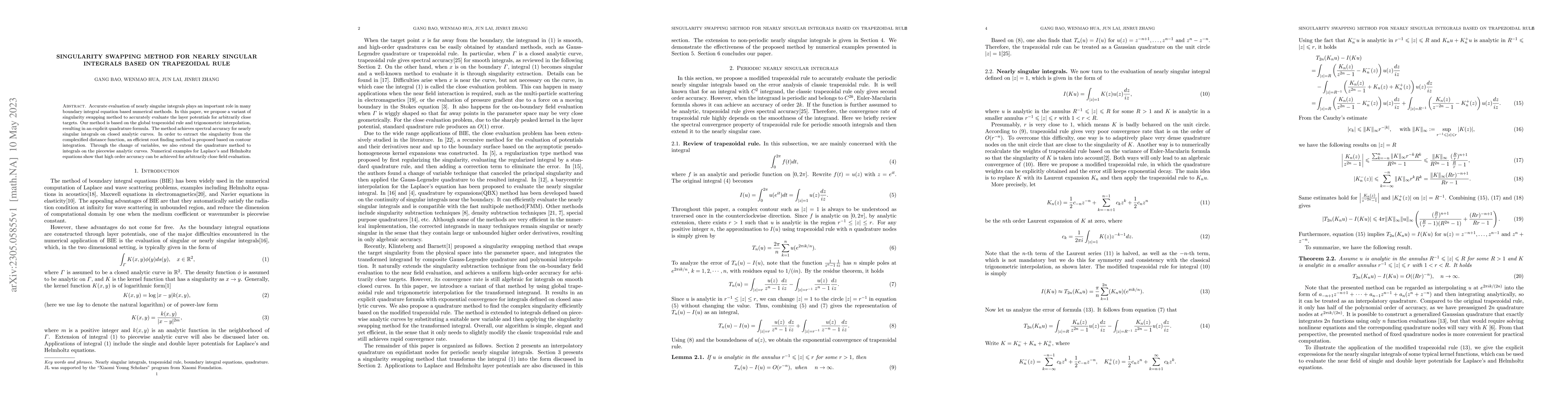 Thumbnail for Singularity swapping method for nearly singular integrals based on
  trapezoidal rule
