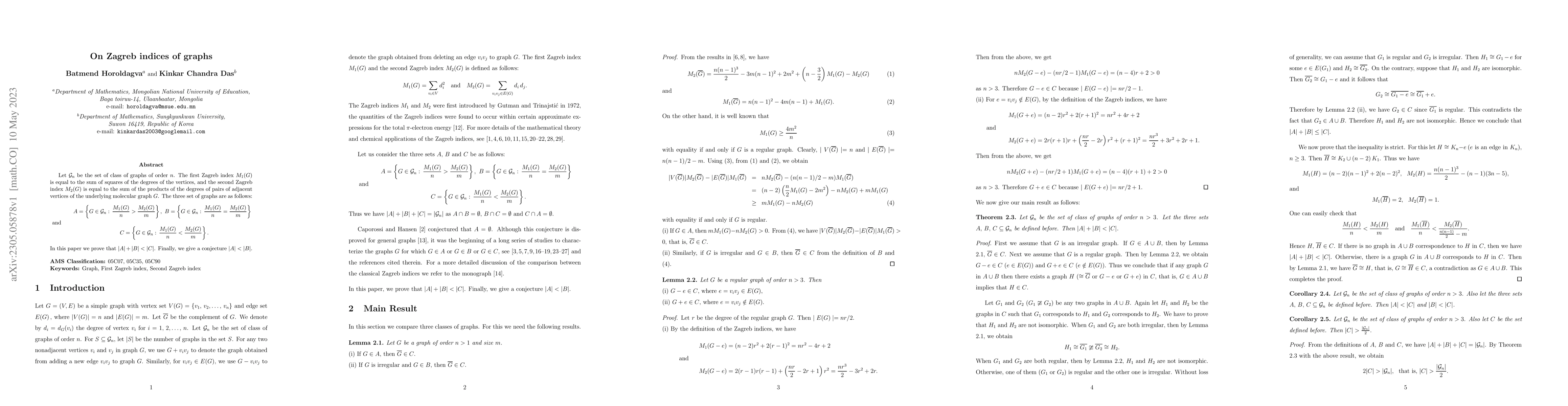 Thumbnail for On Zagreb indices of graphs