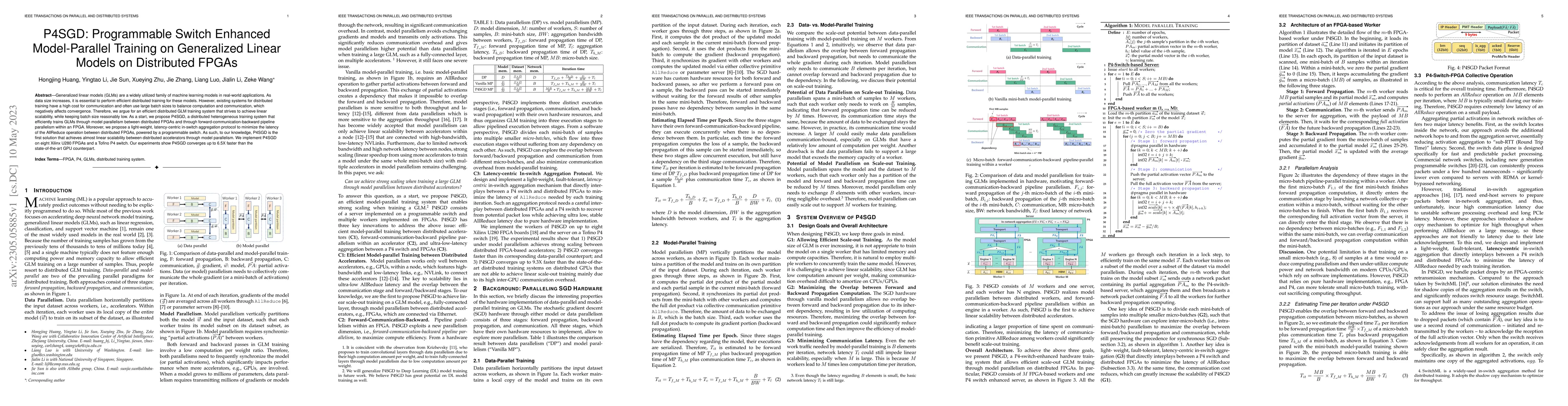 Thumbnail for P4SGD: Programmable Switch Enhanced Model-Parallel Training on
  Generalized Linear Models on Distributed FPGAs