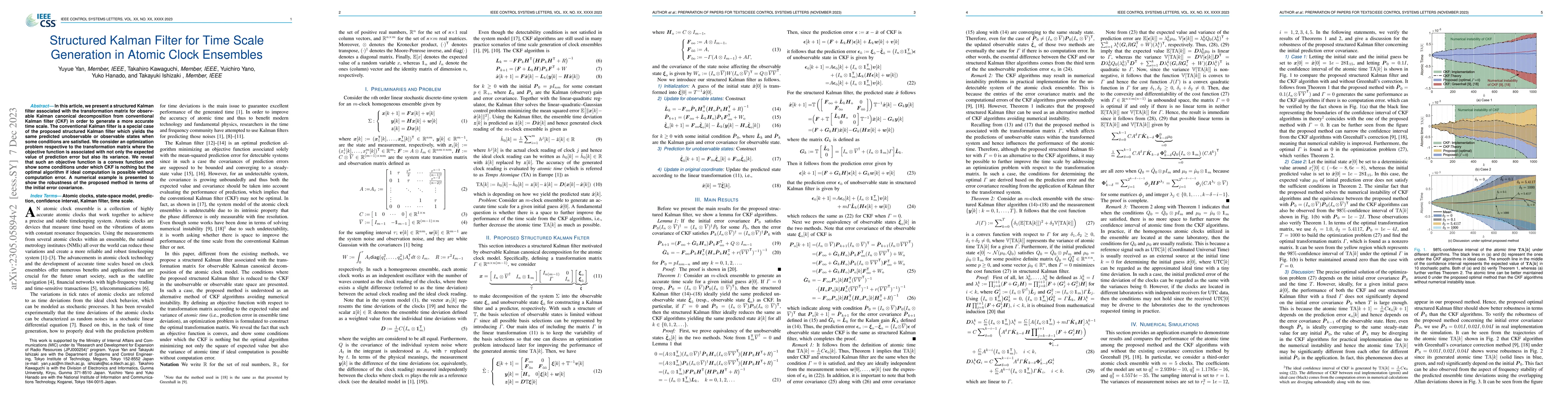 Thumbnail for Structured Kalman Filter for Time Scale Generation in Atomic Clock
  Ensembles