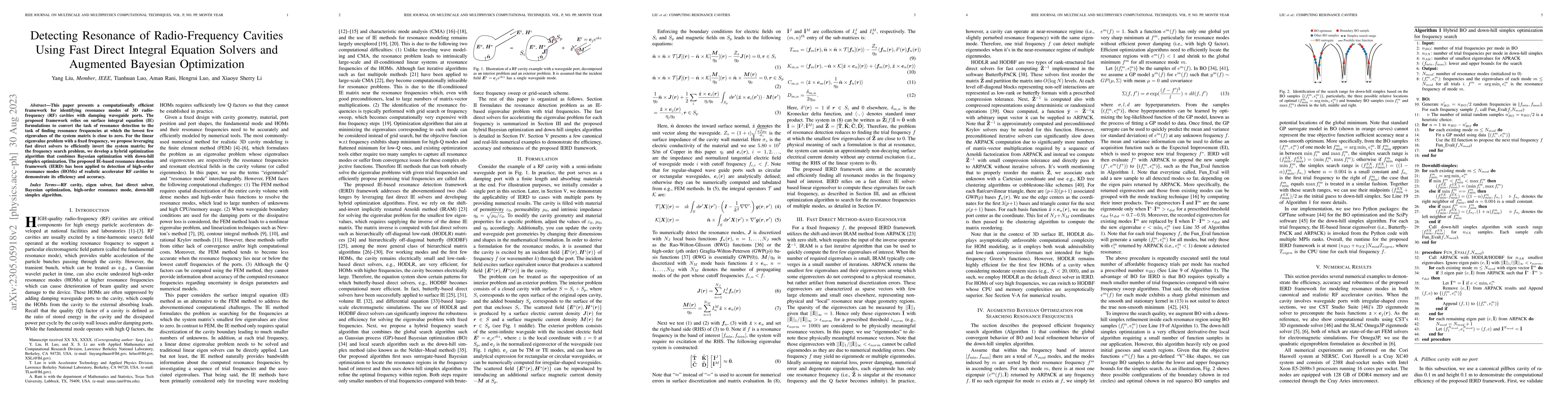 Thumbnail for Detecting resonance of radio-frequency cavities using fast direct
  integral equation solvers and augmented Bayesian optimization