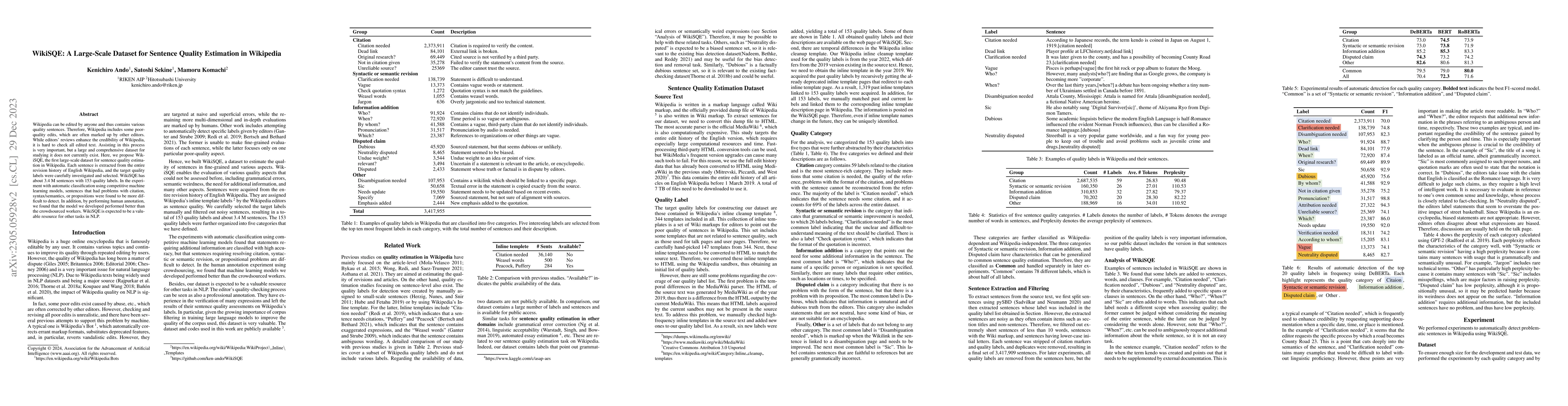 Thumbnail for WikiSQE: A Large-Scale Dataset for Sentence Quality Estimation in
  Wikipedia