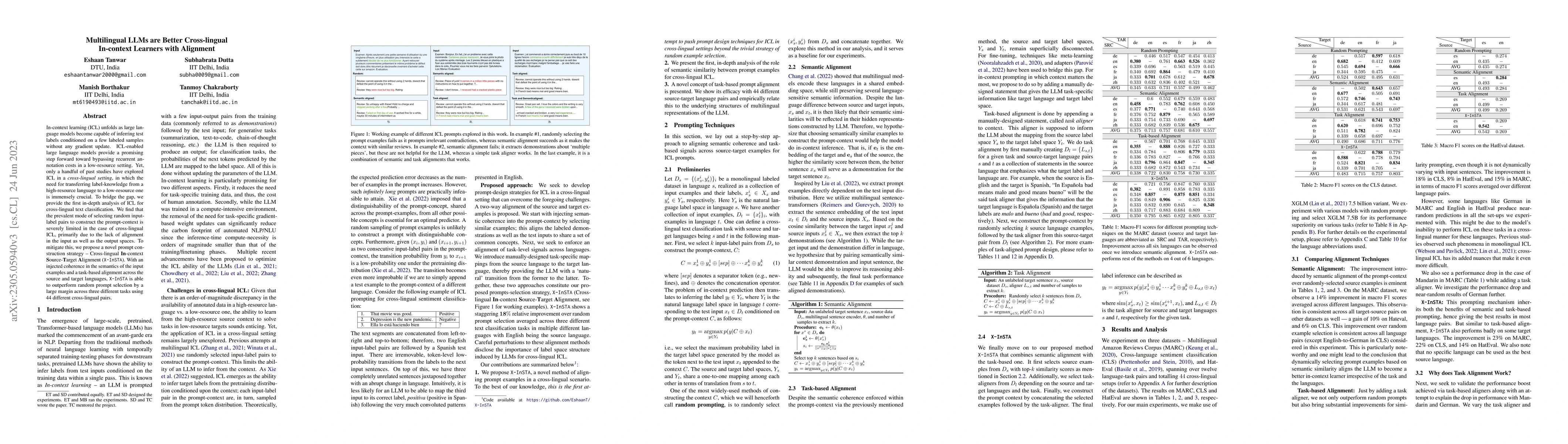 Thumbnail for Multilingual LLMs are Better Cross-lingual In-context Learners with
  Alignment