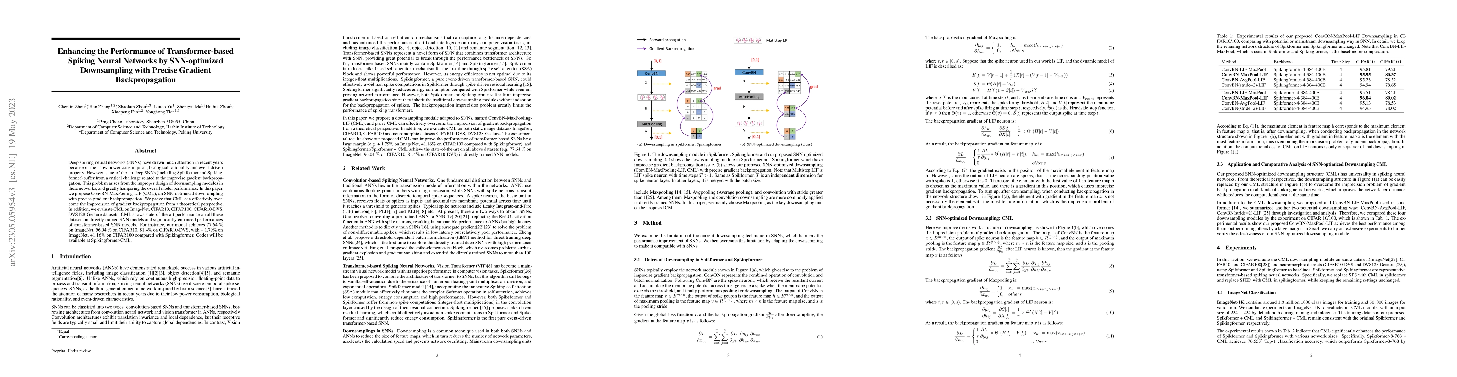 Thumbnail for Enhancing the Performance of Transformer-based Spiking Neural Networks
  by SNN-optimized Downsampling with Precise Gradient Backpropagation