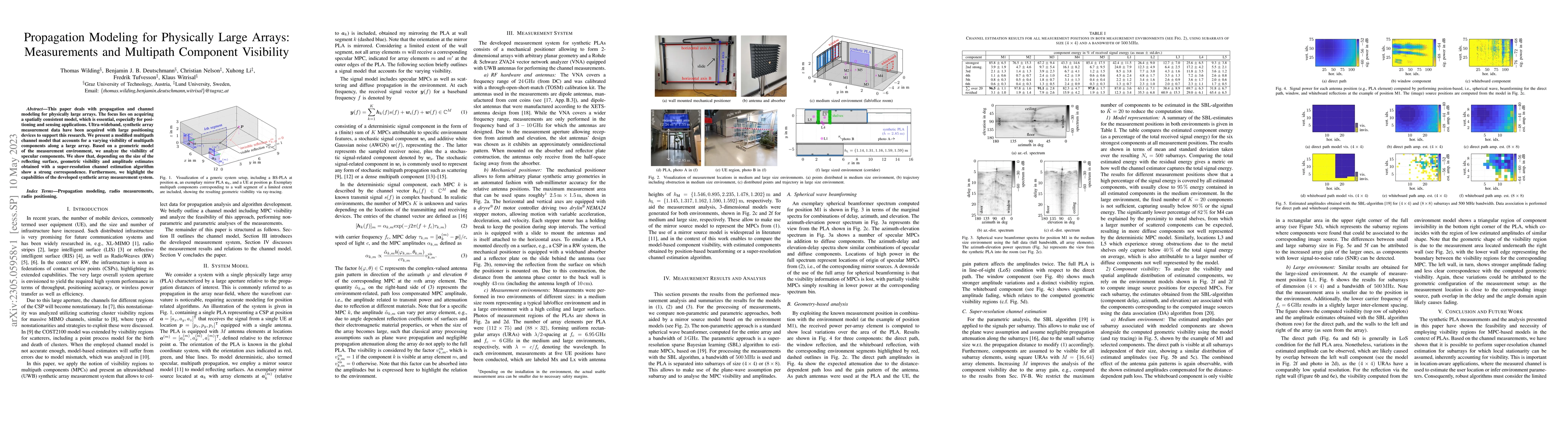 Thumbnail for Propagation Modeling for Physically Large Arrays: Measurements and
  Multipath Component Visibility