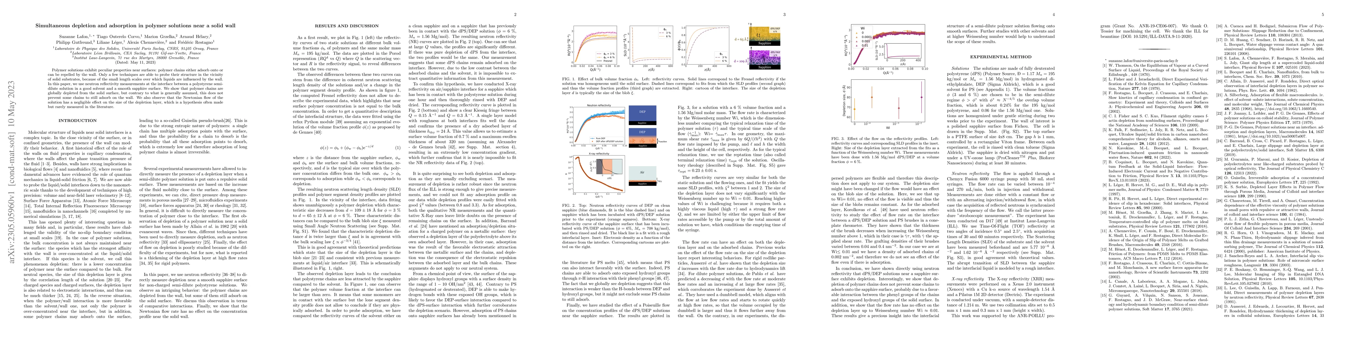 Thumbnail for Simultaneous depletion and adsorption in polymer solutions near a solid
  wall
