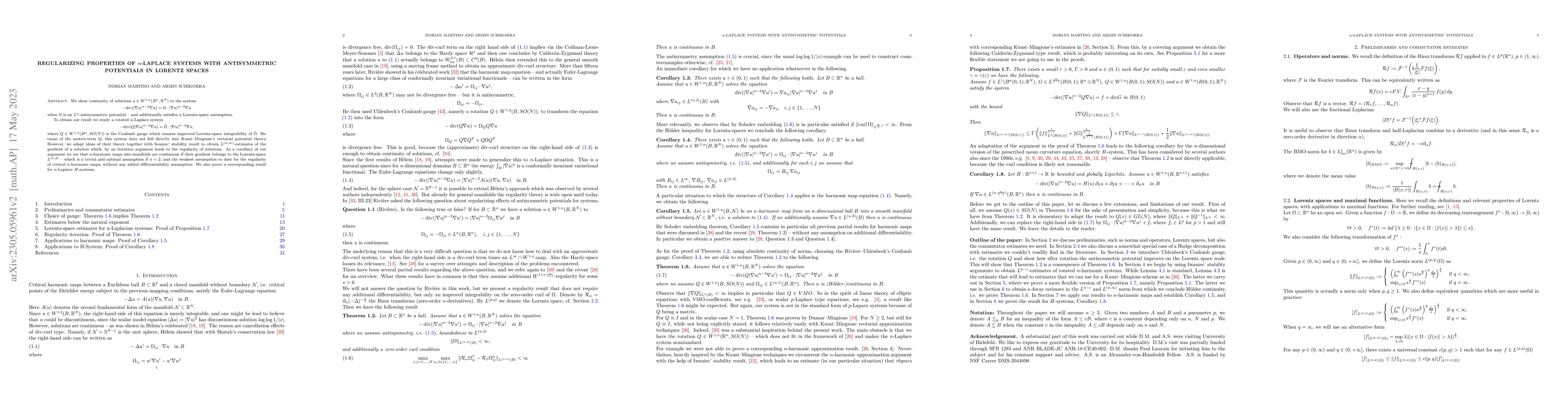 Thumbnail for Regularizing properties of n-Laplace systems with antisymmetric
  potentials in Lorentz spaces