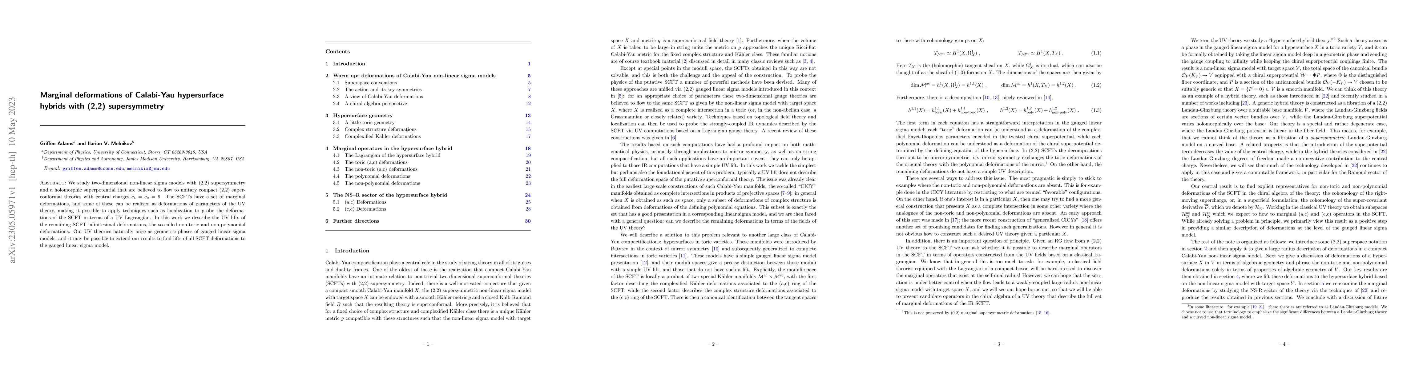 Thumbnail for Marginal deformations of Calabi-Yau hypersurface hybrids with (2,2)
  supersymmetry