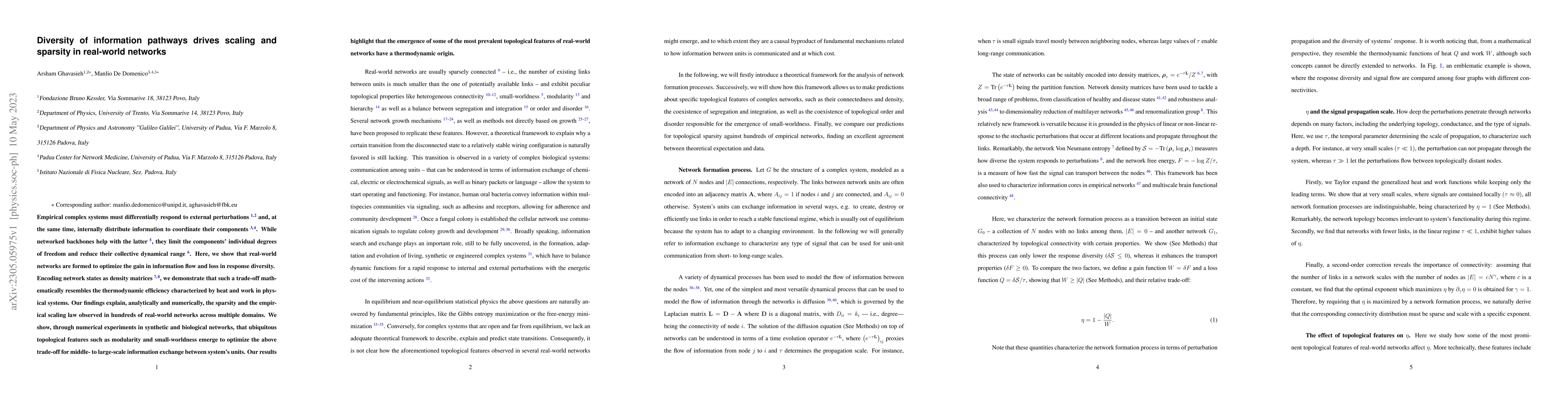 Thumbnail for Diversity of information pathways drives scaling and sparsity in
  real-world networks