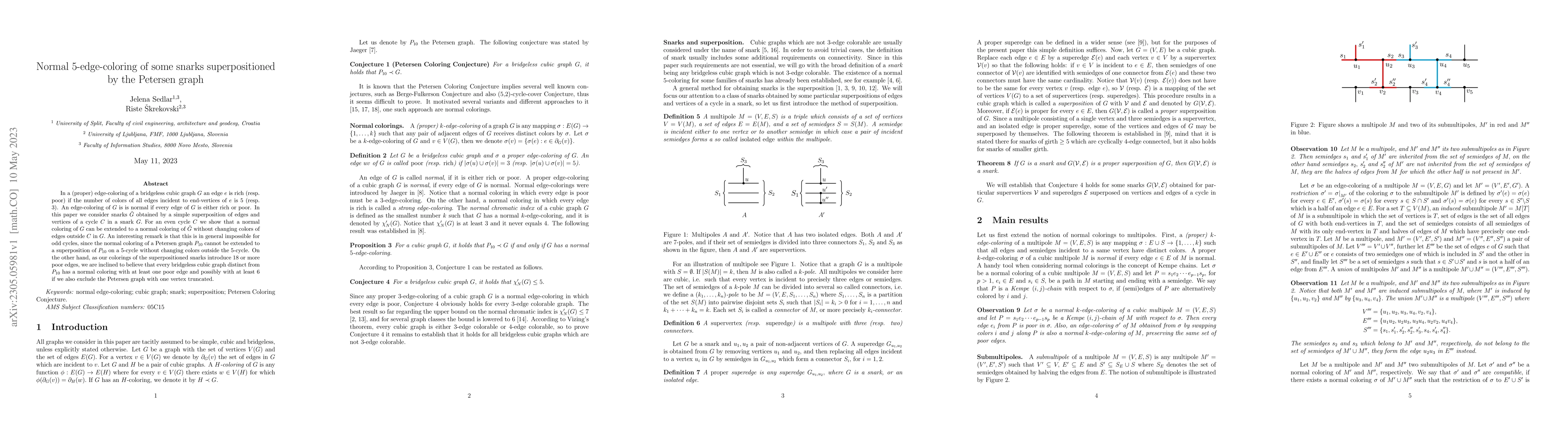Thumbnail for Normal 5-edge-coloring of some snarks superpositioned by the Petersen
  graph
