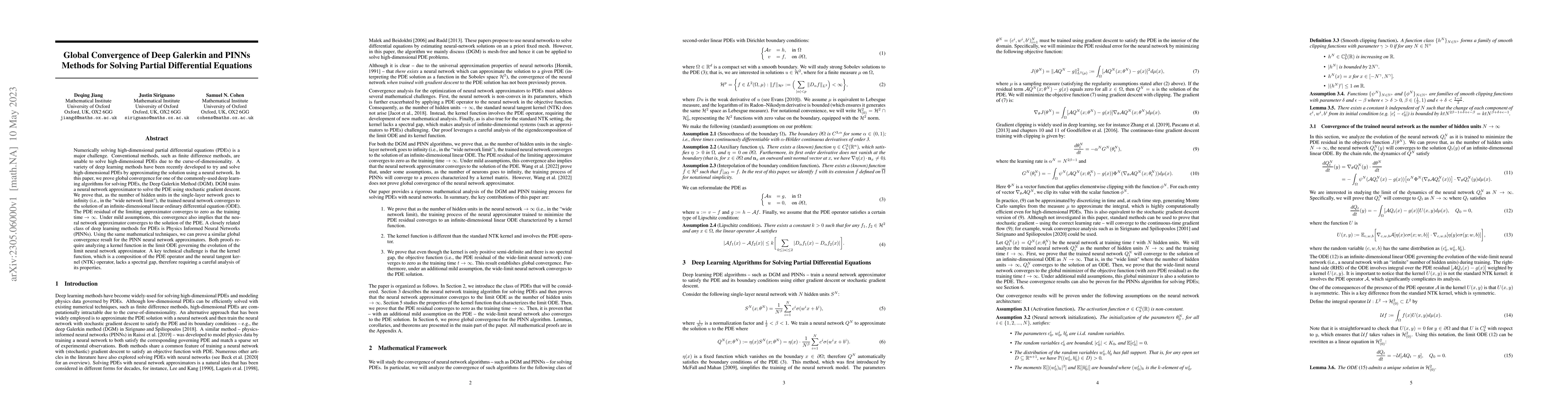 Thumbnail for Global Convergence of Deep Galerkin and PINNs Methods for Solving
  Partial Differential Equations