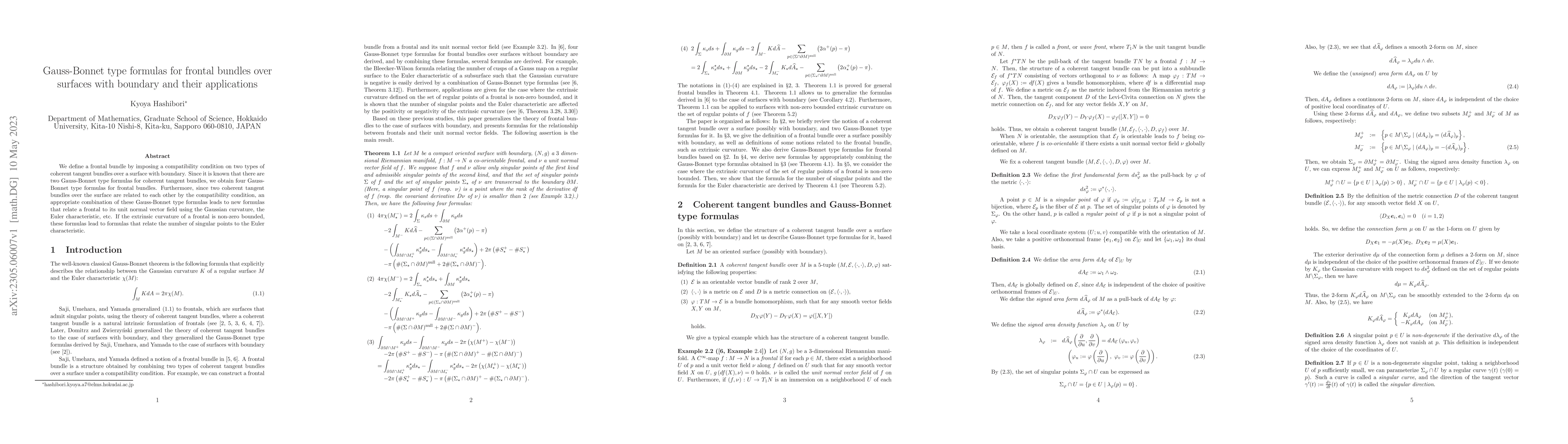 Thumbnail for Gauss-Bonnet type formulas for frontal bundles over surfaces with
  boundary and their applications