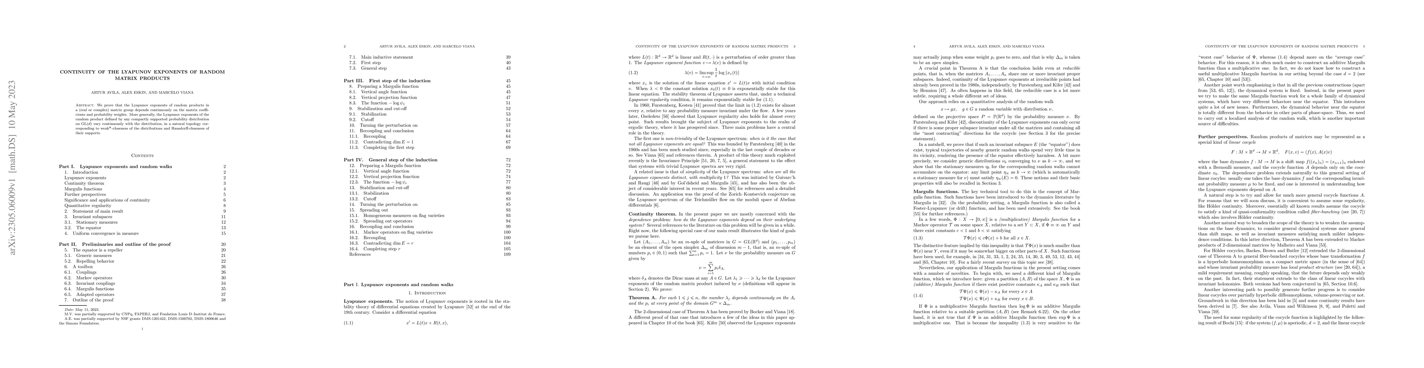 Thumbnail for Continuity of the Lyapunov exponents of random matrix products