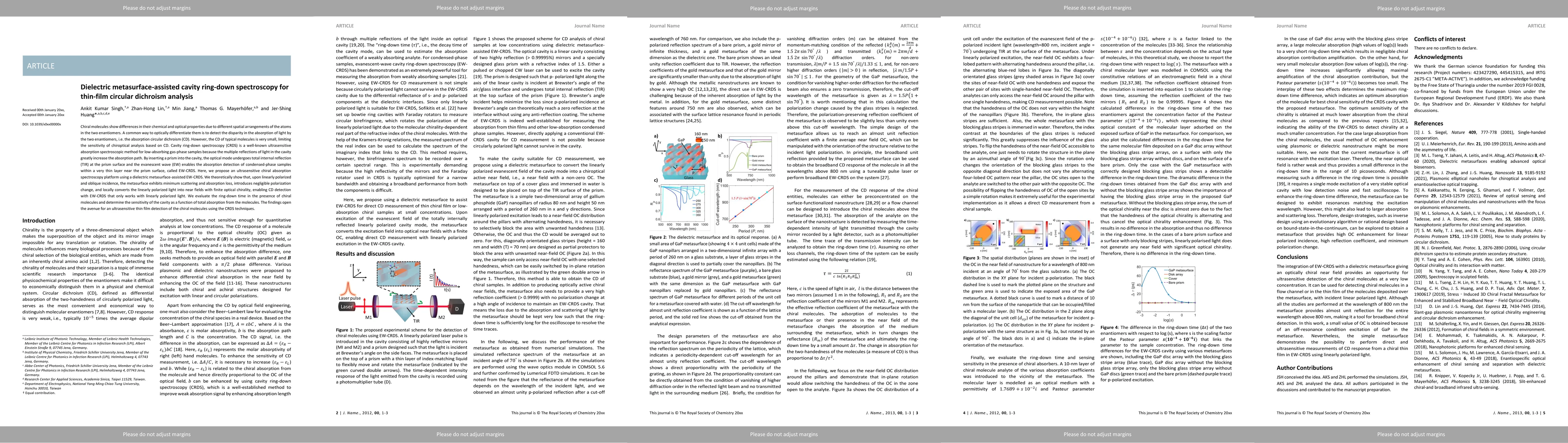 Thumbnail for Dielectric metasurface-assisted cavity ring-down spectroscopy for
  thin-film circular dichroism analysis