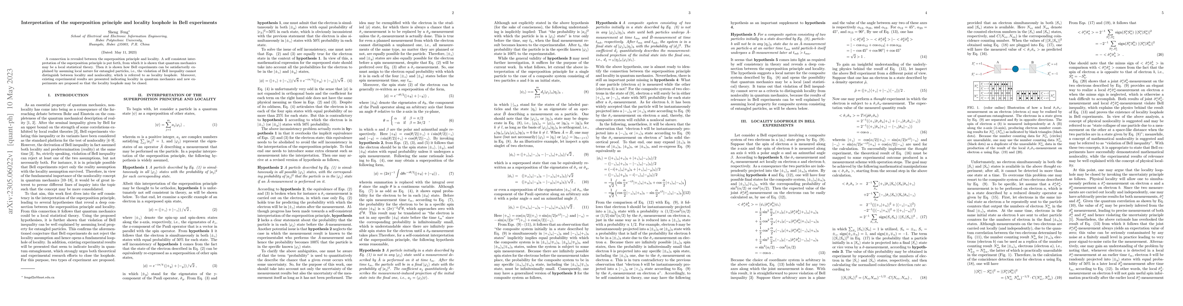 Thumbnail for Interpretation of the superposition principle and locality loophole in
  Bell experiments