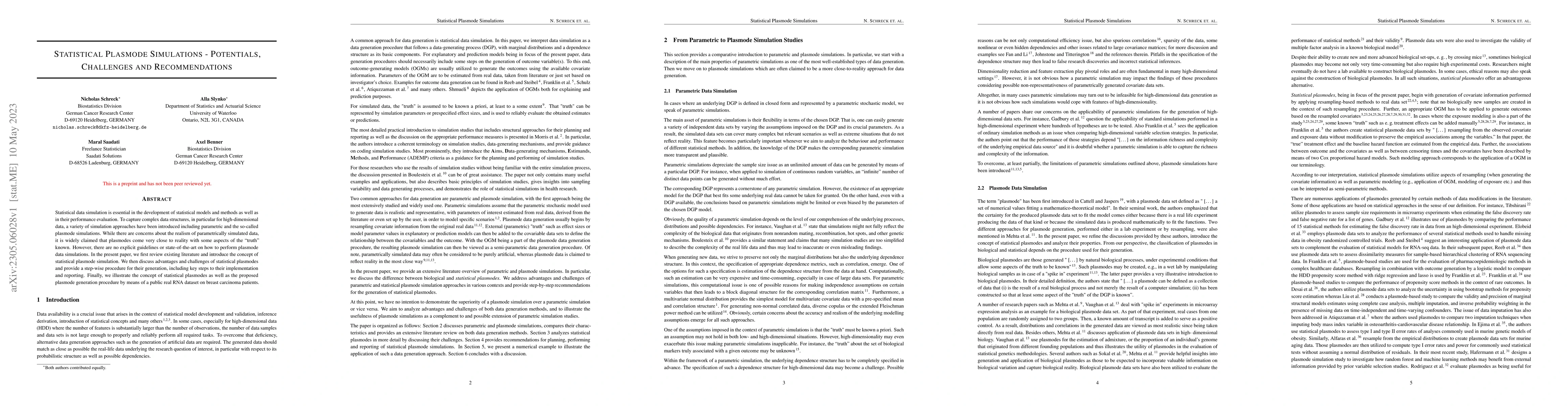 Thumbnail for Statistical Plasmode Simulations -- Potentials, Challenges and
  Recommendations