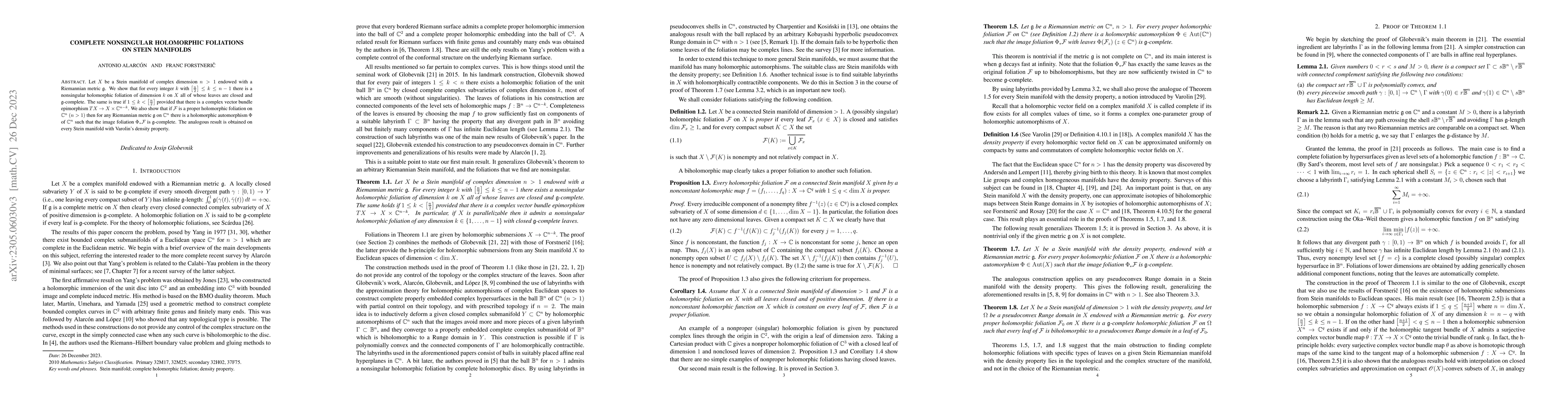 Thumbnail for Complete nonsingular holomorphic foliations on Stein manifolds