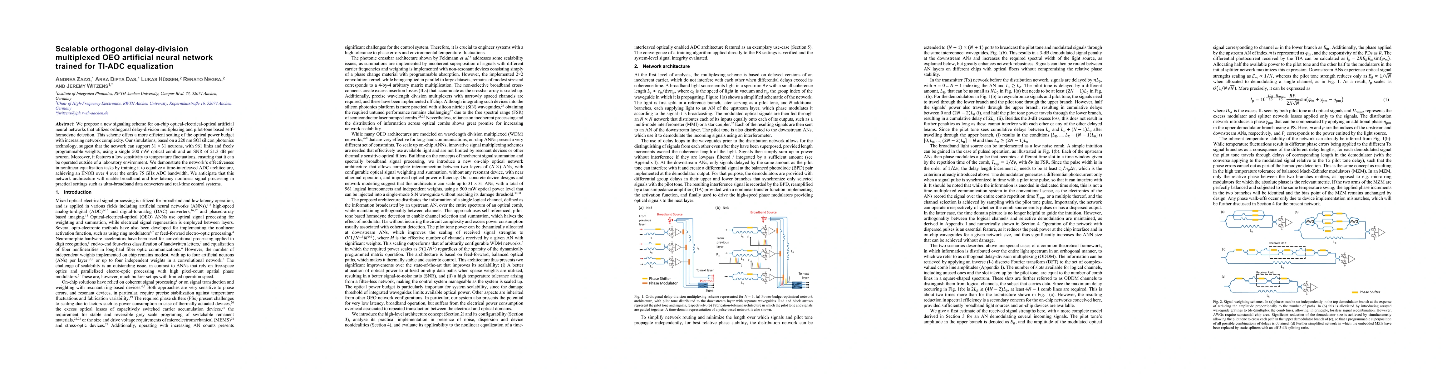 Thumbnail for Scalable orthogonal delay-division multiplexed OEO artificial neural
  network trained for TI-ADC equalization