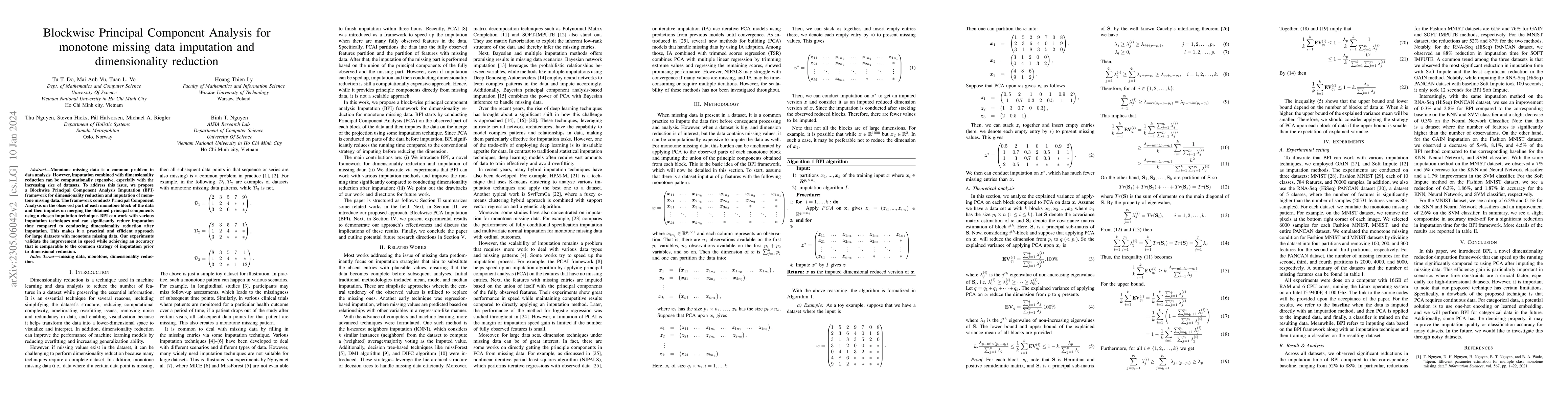 Thumbnail for Blockwise Principal Component Analysis for monotone missing data
  imputation and dimensionality reduction
